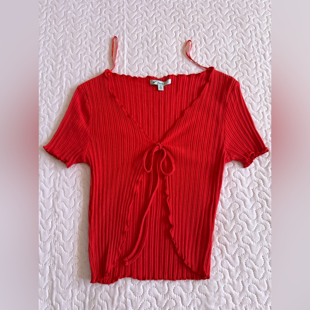 Ribbed Top with Tie-Front